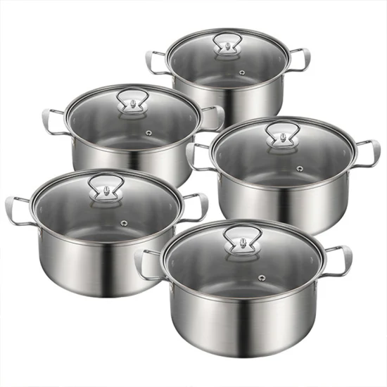 Cookware Pots for Cooking Set 5PCS Kitchen Stockpot Gold Handle Stainless Steel Cooking Pot Set