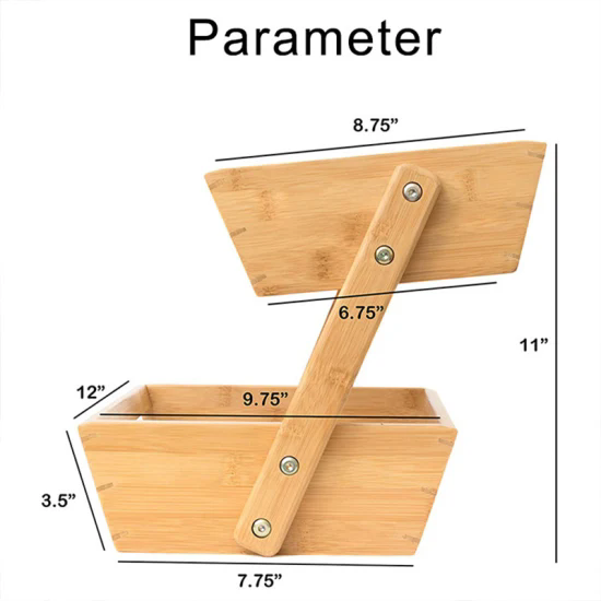 Rustic Fruit Bread Basket Storage Stand 2 Tier Bamboo Wood Vegetable Holder Rack