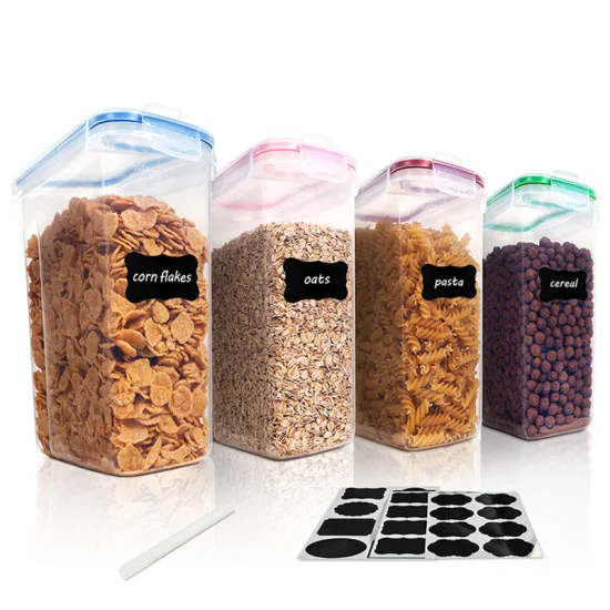 Airtight Sealed Lid Grains and Cereals Jar Kitchen Organizers Plastic Food Storage Containers Set