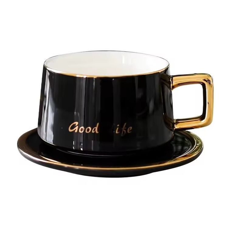 Outline in gold ceramic coffee cup and saucer set nordic luxury white black coffee cups and sauc