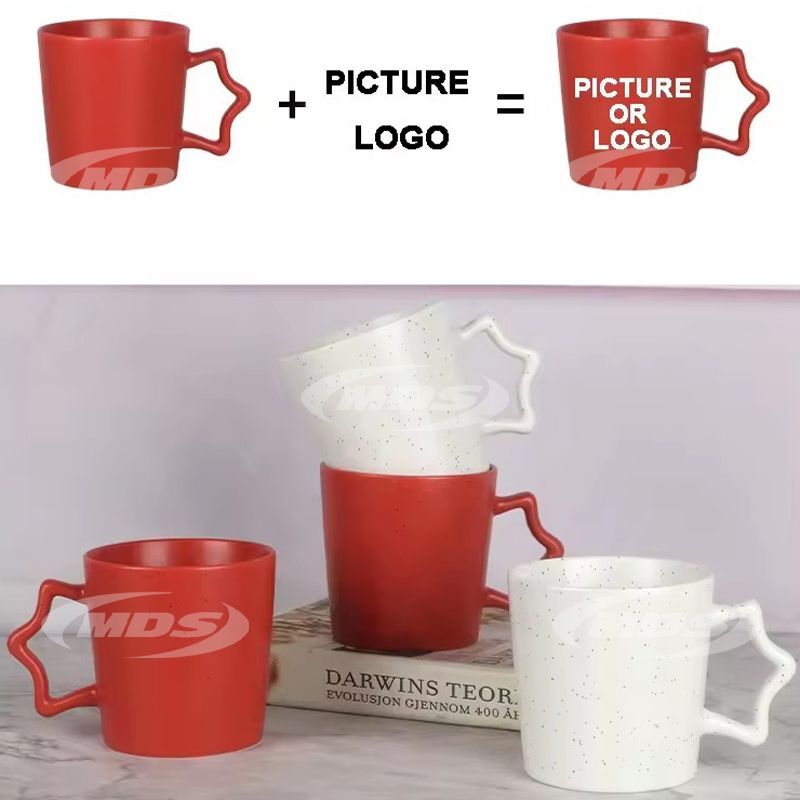 New products good quality red and white ceramic tea coffee mug with star handle