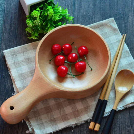 Handle Bowl Modern Serving Bowls Custom Beech Wood Salad Bowl with Handle