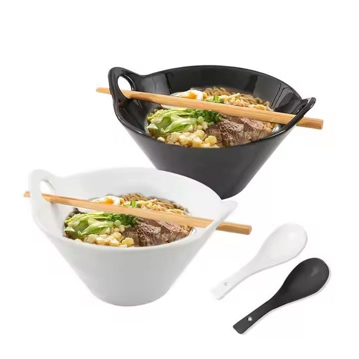 Deep pho bowl porcelain ramen noodle bowl chopstick and spoon custom ceramic ramen bowl noodle