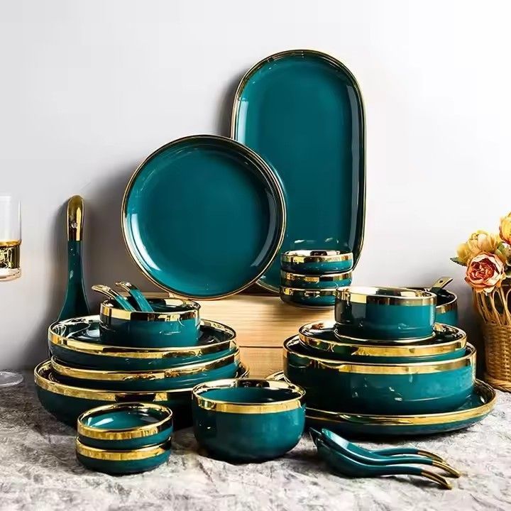 Ceramic plates sets dinnerware eco-friendly 26pcs emeralds phnom penh hotel restaurant dinnerware sets for 8 people