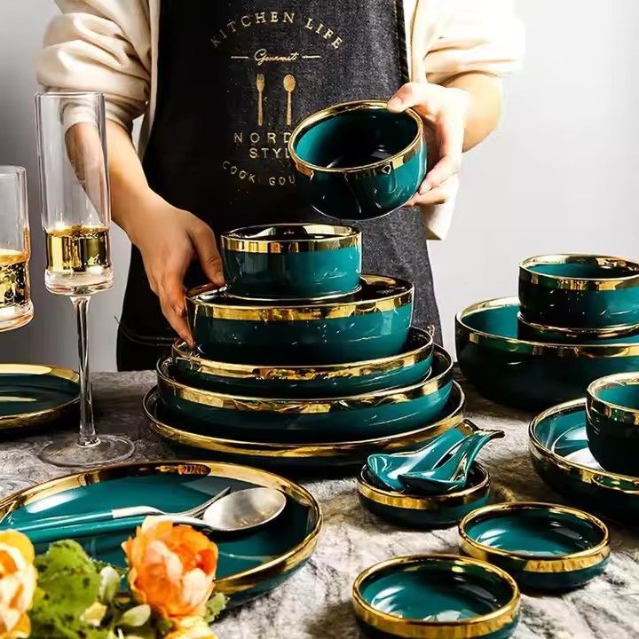 Ceramic plates sets dinnerware eco-friendly 26pcs emeralds phnom penh hotel restaurant dinnerware sets for 8 people