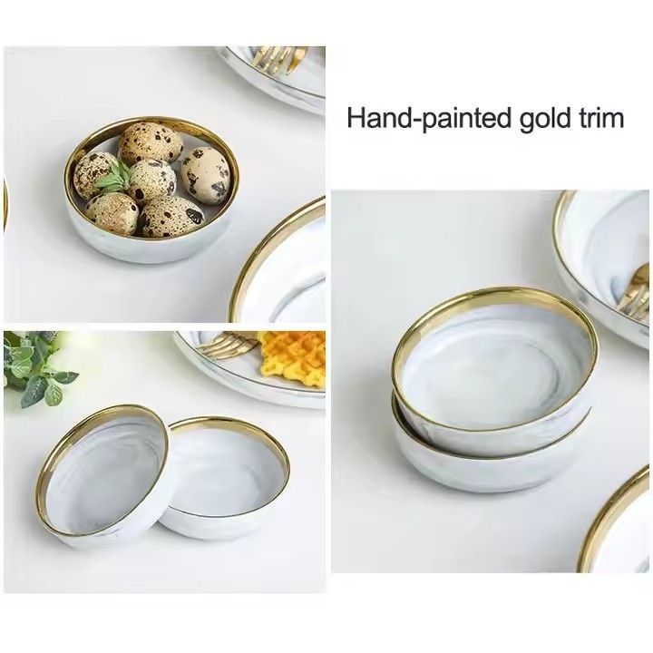 European hotel home dinnerware sets luxury porcelain gold royal marble ceramic plates sets dinnerware tableware