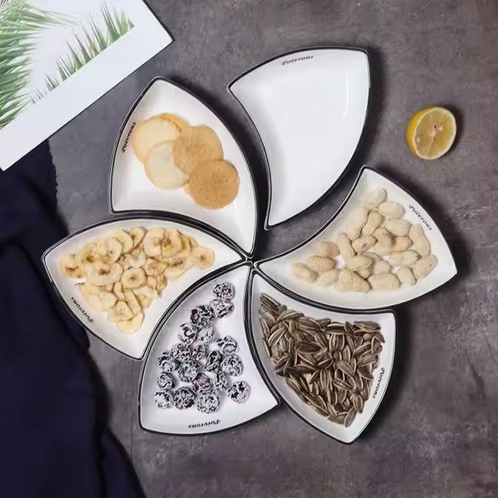 Under glaze four-compartment snack plate 4-piece 6-piece French ceramic platters set ceramic plates set