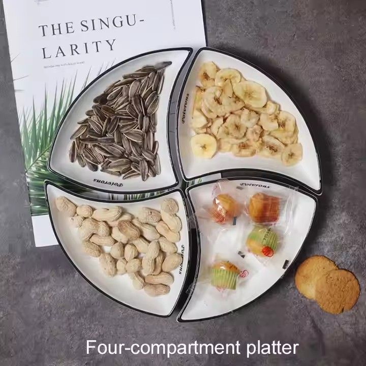 Under glaze four-compartment snack plate 4-piece 6-piece French ceramic platters set ceramic plates set