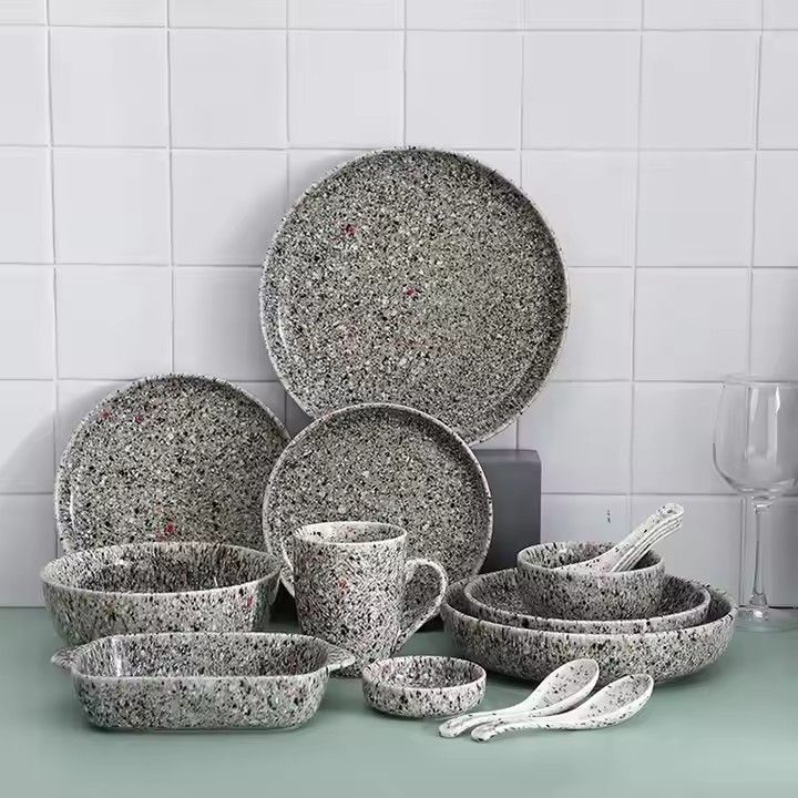 Retro rock dinnerware set stone bowl plate mug baking pan stoneware ceramic tableware set