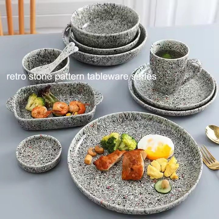 Retro rock dinnerware set stone bowl plate mug baking pan stoneware ceramic tableware set