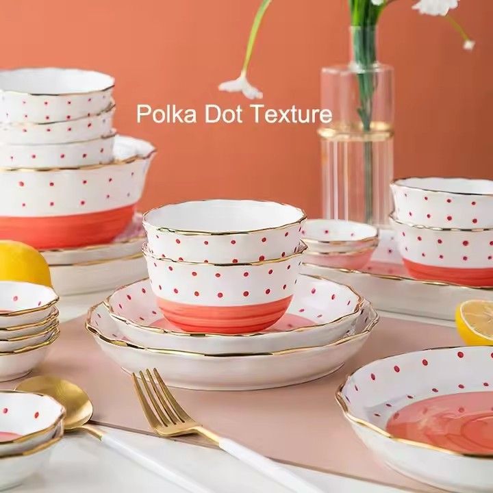 Light luxury stroke gold polka dot ceramics tableware set japanese fiesta ceramic dinnerware