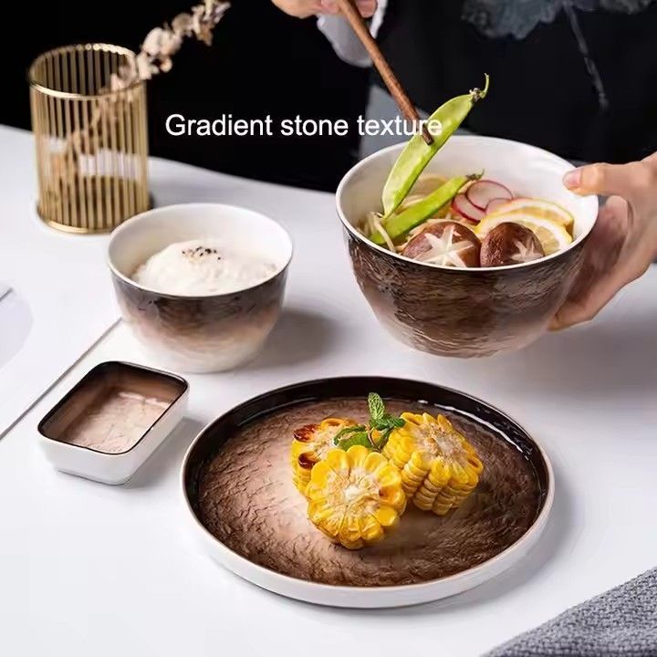 Creative dinnerware dish ceramic bowl and plate set soho color glazed stoneware dinnerware sets