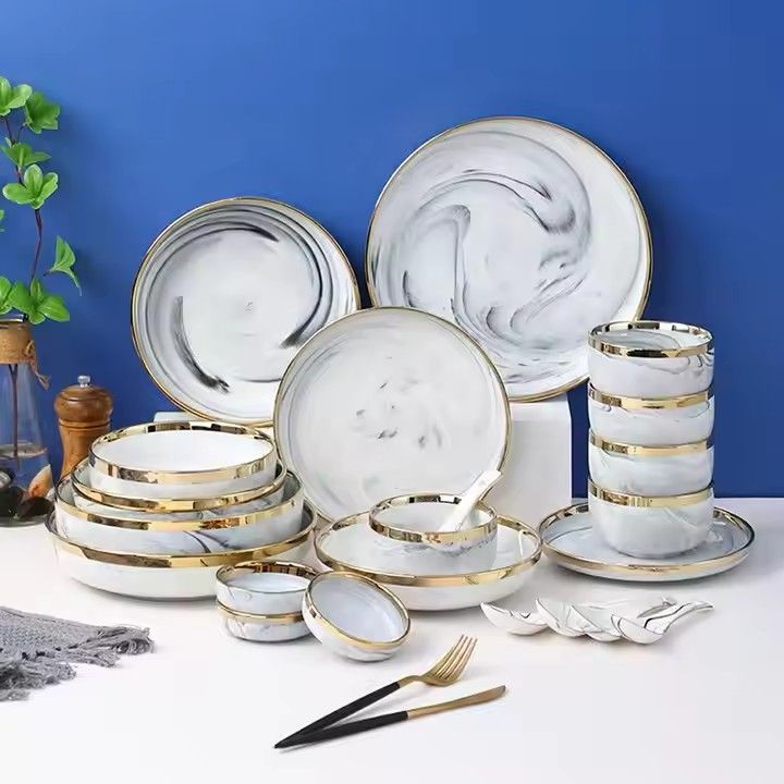 Nordic marble gold rim ceramic rustic everyday dishes nz glazed porcelain vs ceramic dinnerware