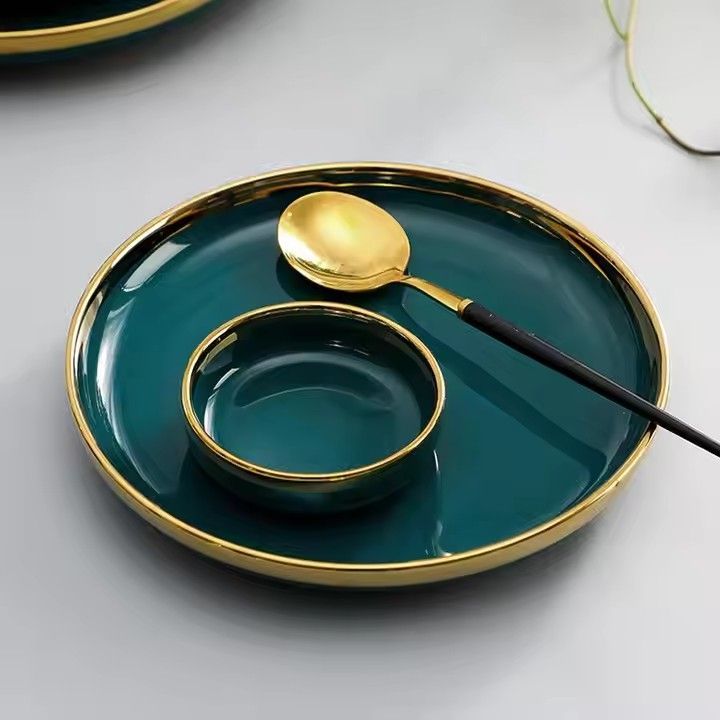 Peacock green custom wedding plates bowl handmade porcelain ceramic dinnerware sets tableware