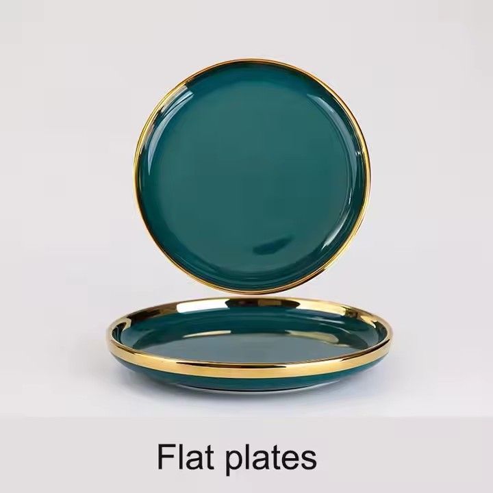 Peacock green custom wedding plates bowl handmade porcelain ceramic dinnerware sets tableware