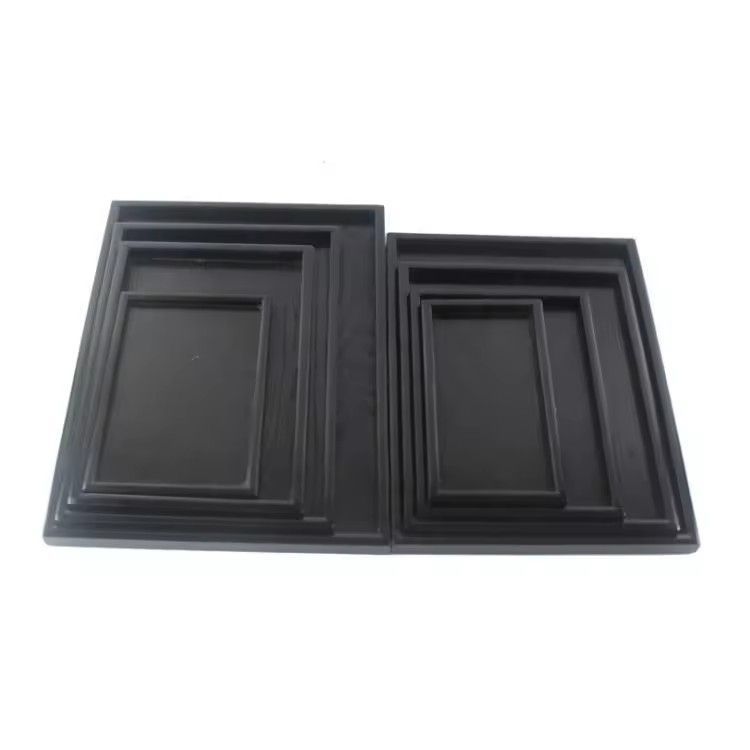 Black wood serving tray OEM logo wholesale rectangle painted wooden trays tea set