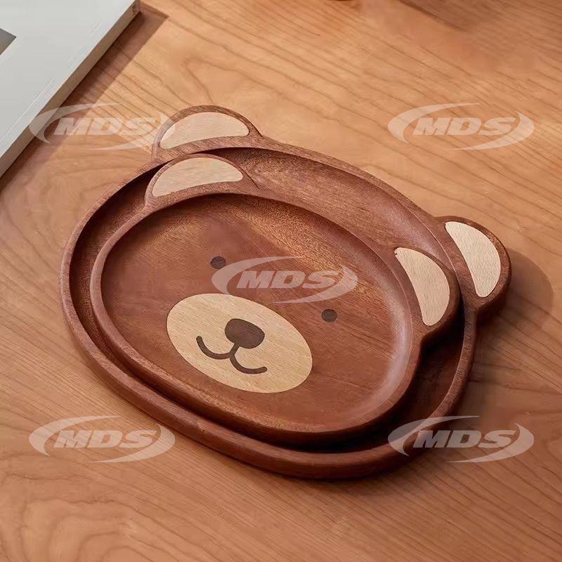 Creative wooden bear animal plates for food snack cookies ebony walnut bear shaped wooden serving tray