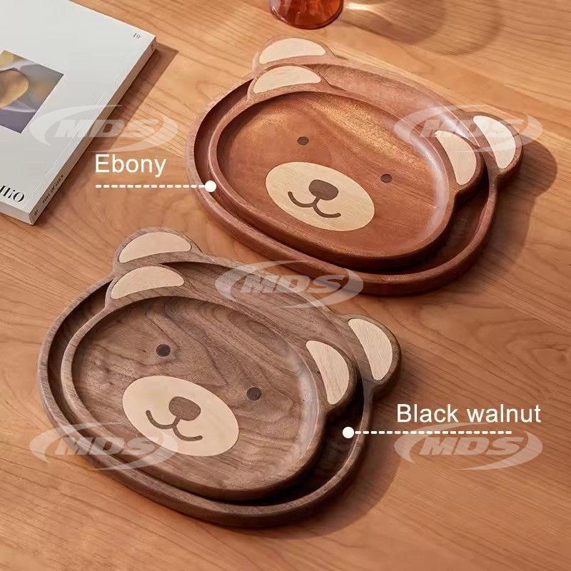 Creative wooden bear animal plates for food snack cookies ebony walnut bear shaped wooden serving tray