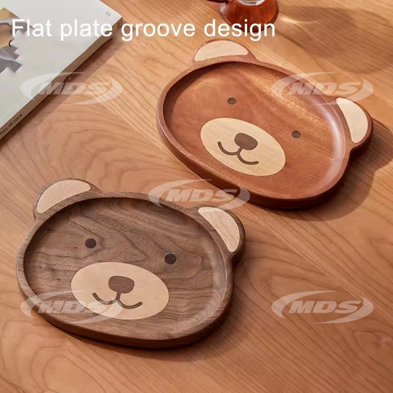 Creative wooden bear animal plates for food snack cookies ebony walnut bear shaped wooden serving tray