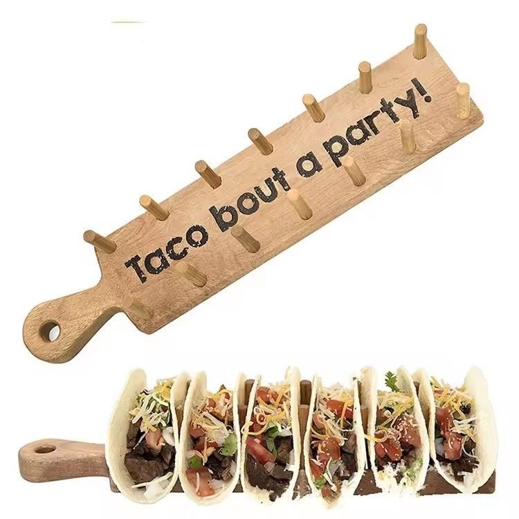 Custom burrito Mexican pancake holder W-shaped taco rack bamboo serving tacos tray with handle