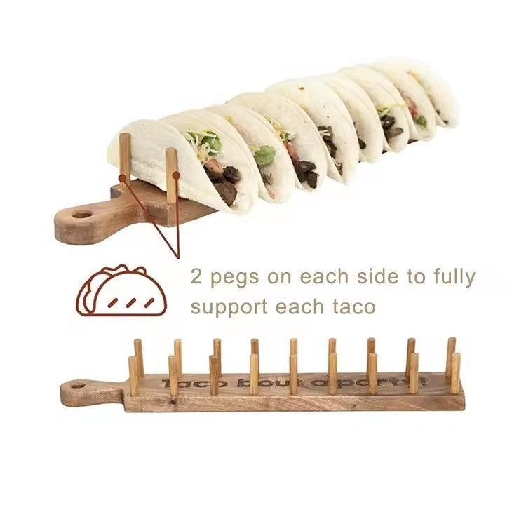 Custom burrito Mexican pancake holder W-shaped taco rack bamboo serving tacos tray with handle