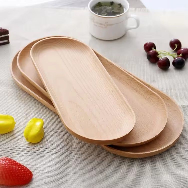 Custom oval shape beech wood serving tray wooden food cake sushi bread snack tray