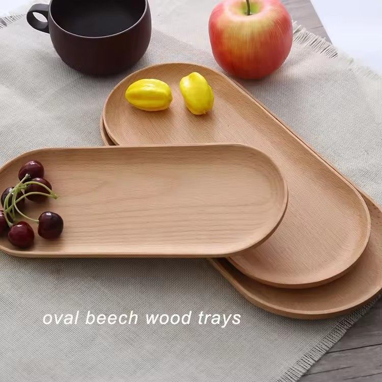 Custom oval shape beech wood serving tray wooden food cake sushi bread snack tray