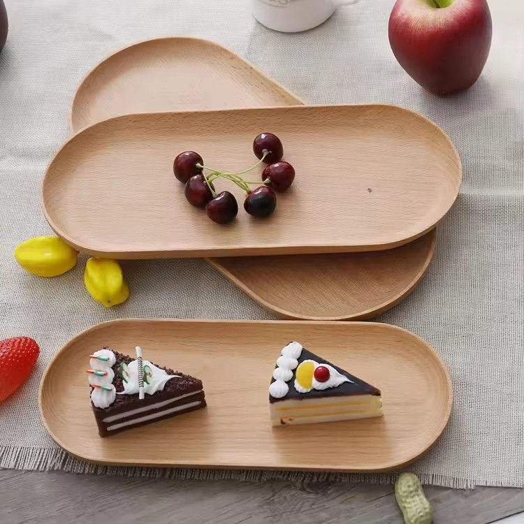 Custom oval shape beech wood serving tray wooden food cake sushi bread snack tray