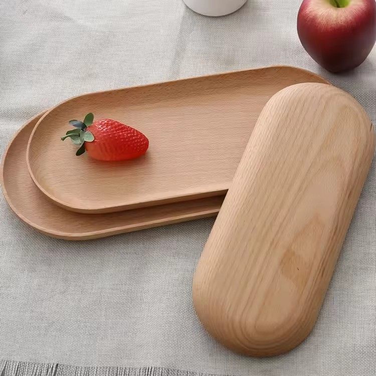 Custom oval shape beech wood serving tray wooden food cake sushi bread snack tray