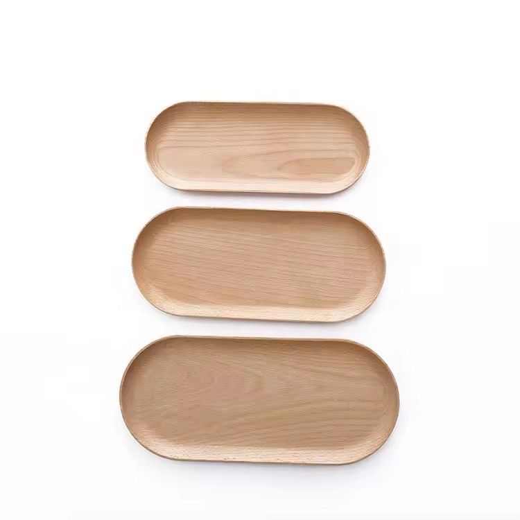 Custom oval shape beech wood serving tray wooden food cake sushi bread snack tray