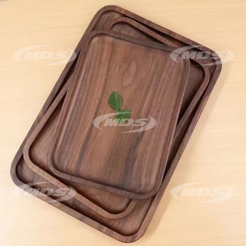 Custom solid wood ottoman trays rustic tea food fruit dessert coffee serving black walnut wood tray