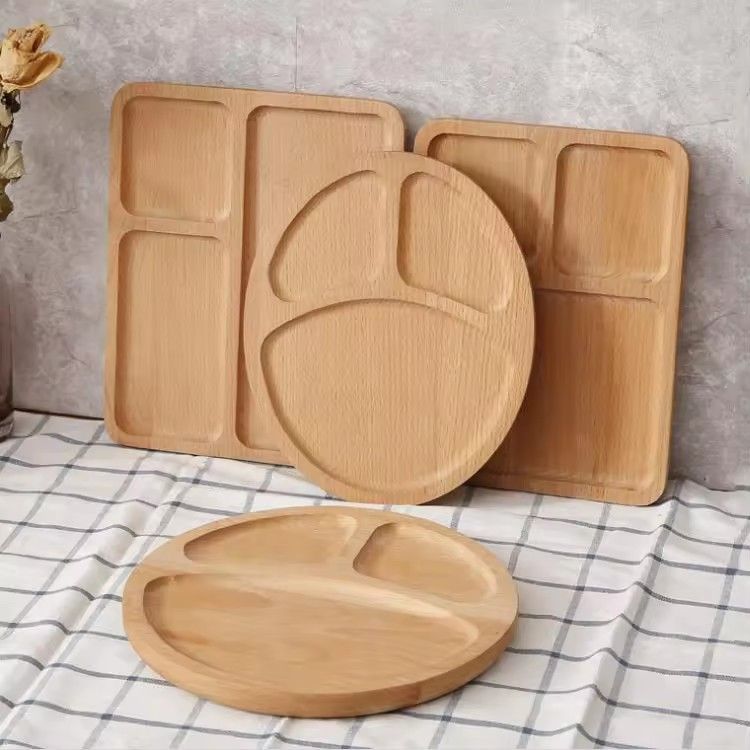 Divided wood appetizer party platter stitching beech wooden divided serving tray