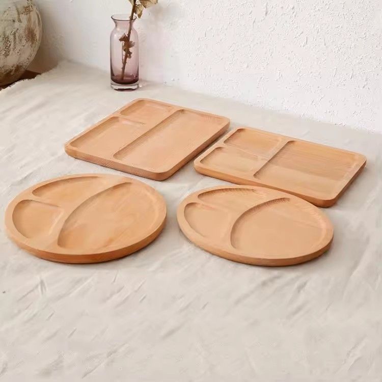 Divided wood appetizer party platter stitching beech wooden divided serving tray