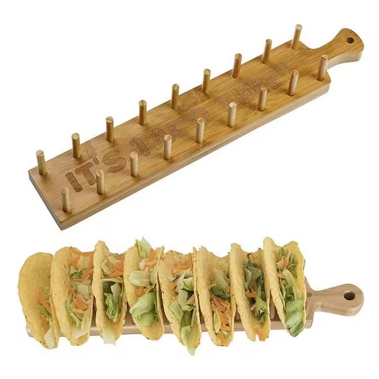 Eco friendly wooden tortilla rack bamboo taco stand tray kitchen restaurant taco holder