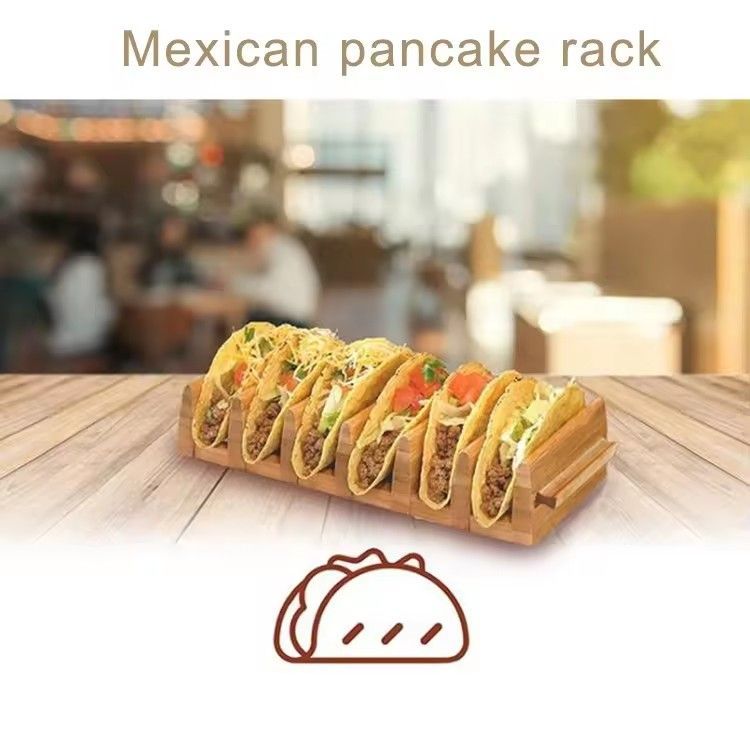 Eco friendly wooden tortilla rack bamboo taco stand tray kitchen restaurant taco holder