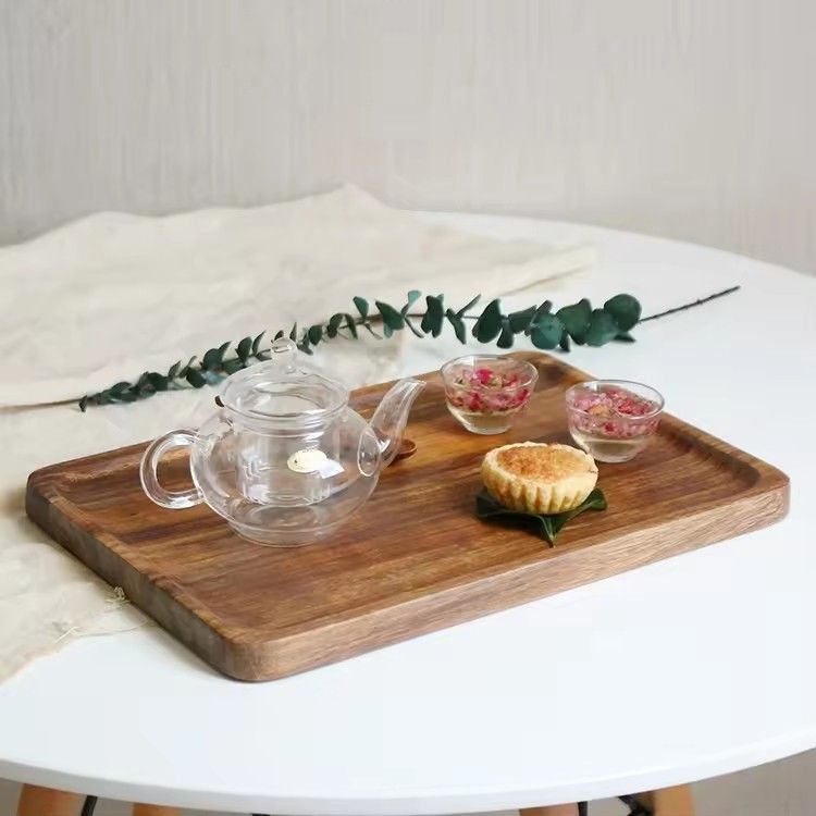 Eco-Friendly Rectangular Serving Tray Natural Acacia Wood Breakfast Tray for Sale