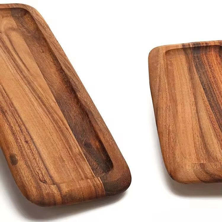 Eco-Friendly Rectangular Serving Tray Natural Acacia Wood Breakfast Tray for Sale