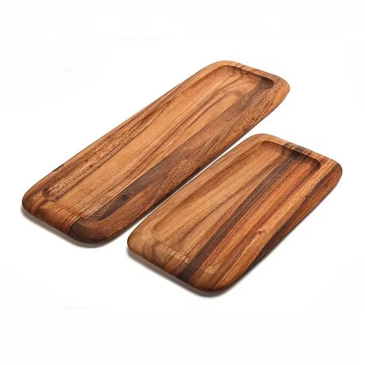 Eco-Friendly Rectangular Serving Tray Natural Acacia Wood Breakfast Tray for Sale