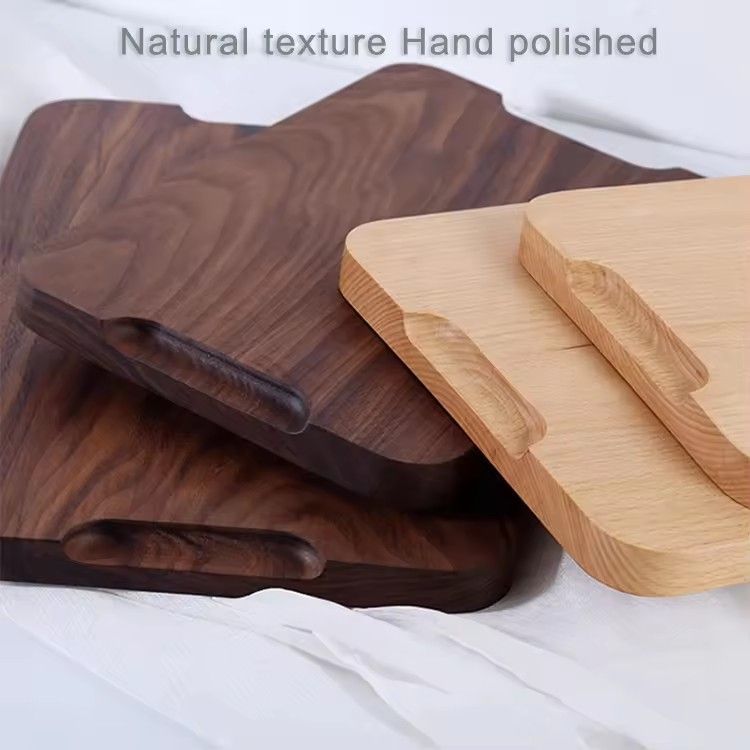 High Quality Rectangle Wooden Coffee Trays Beech Walnut Carved Wood Serving Tray for Bread & Food