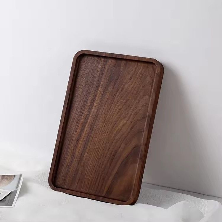 High Quality Rectangle Wooden Coffee Trays Beech Walnut Carved Wood Serving Tray for Bread & Food