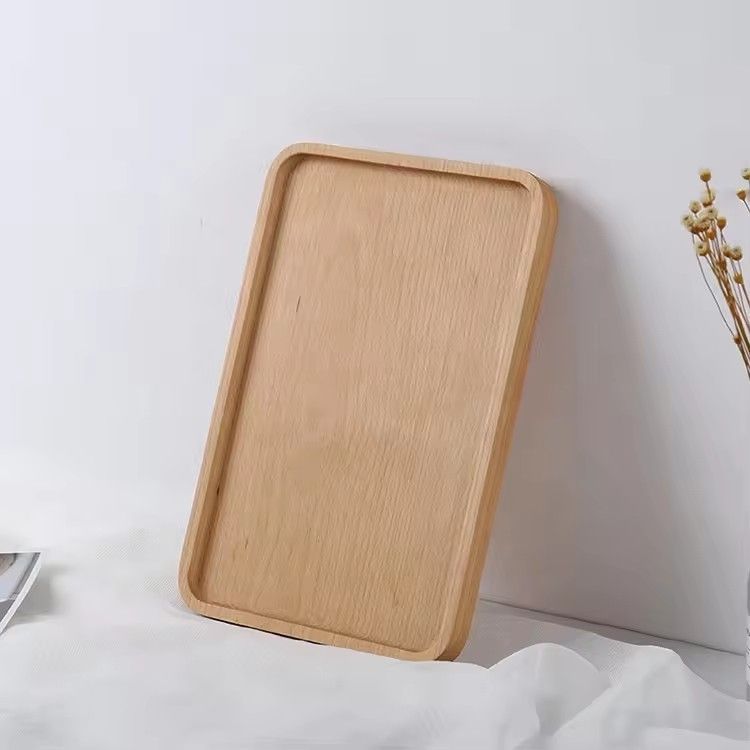 High Quality Rectangle Wooden Coffee Trays Beech Walnut Carved Wood Serving Tray for Bread & Food