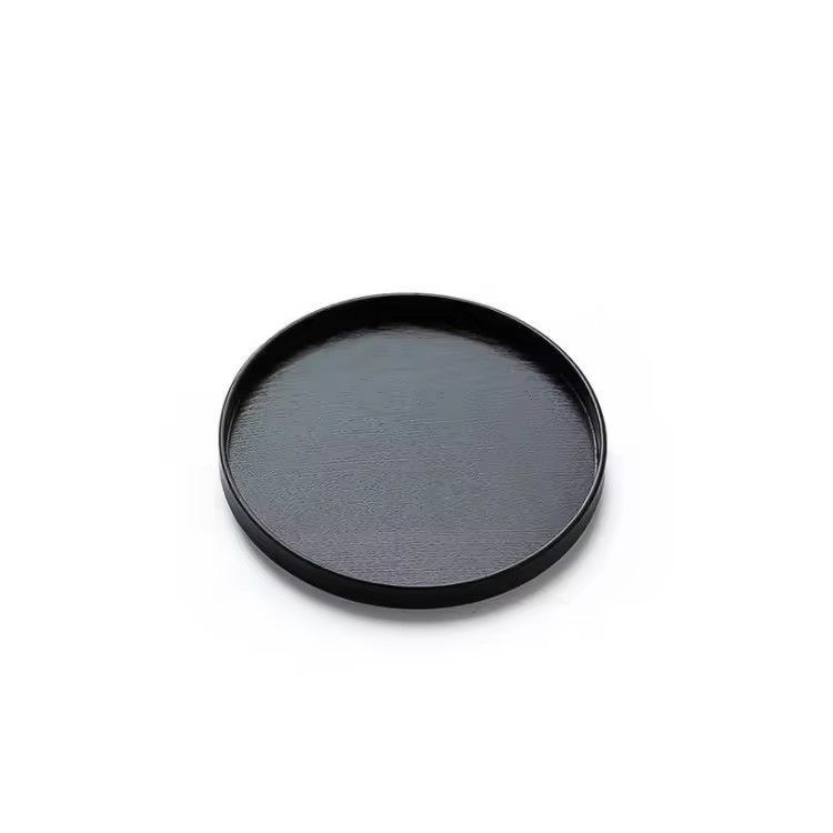 Hot sale hotel restaurant round black wooden plate tray cheap wood tray tea serving