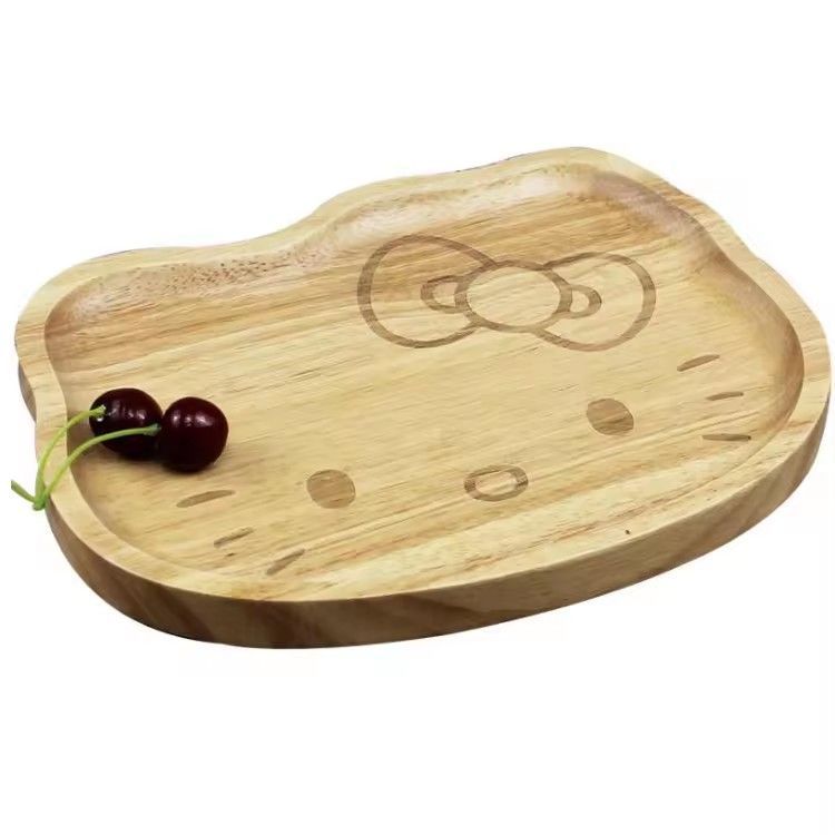 Japanese and Korean wholesale custom wooden food kids plate cartoon rubber wood tray