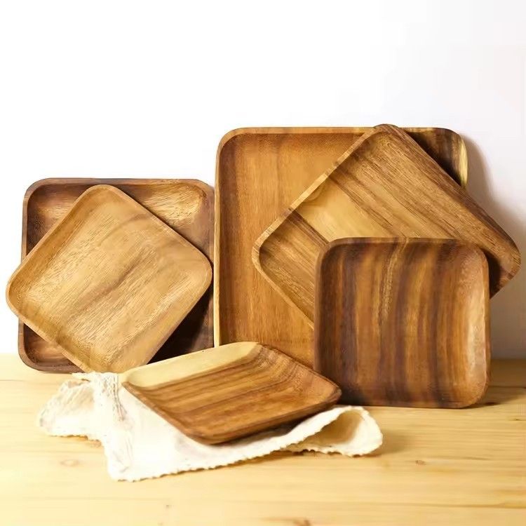 Log pallets rectangle acacia wooden food plate drink coffee serving tray for restaurant