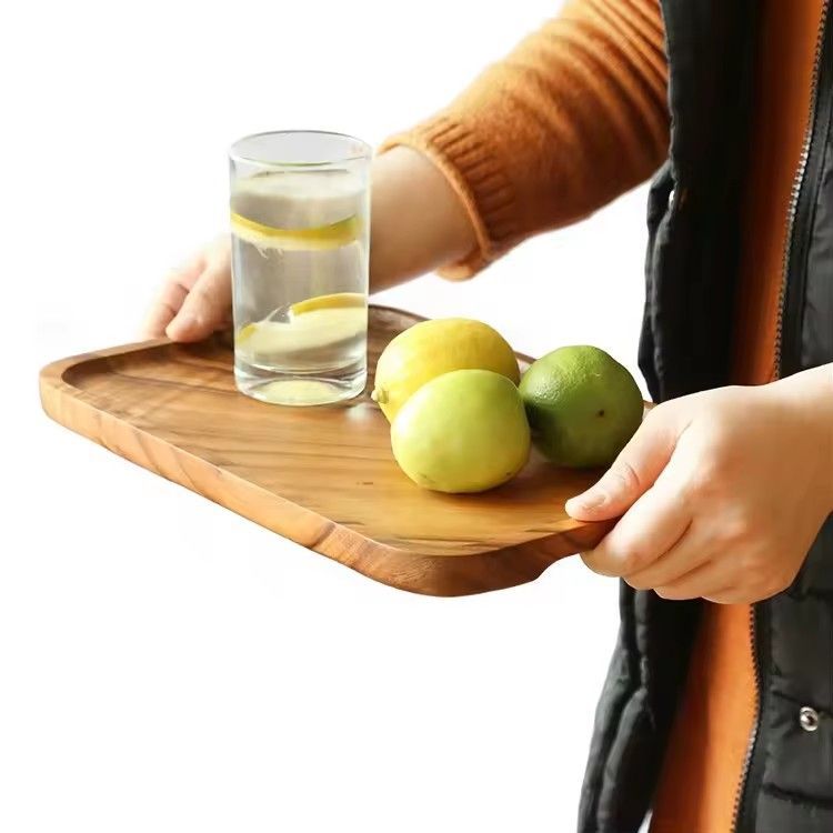 Log pallets rectangle acacia wooden food plate drink coffee serving tray for restaurant