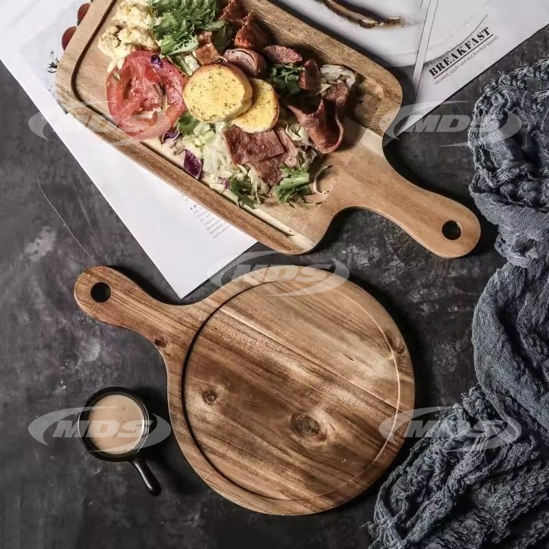 Modern home kitchen utensils acacia rectangle round wood pizza cutting board pizza plate wood serving tray