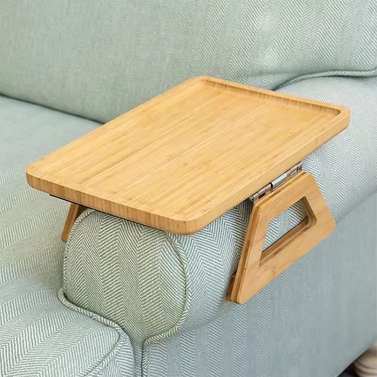 Natural bamboo sofa armrest tray home clip on tray side table folding rectangle couch tray