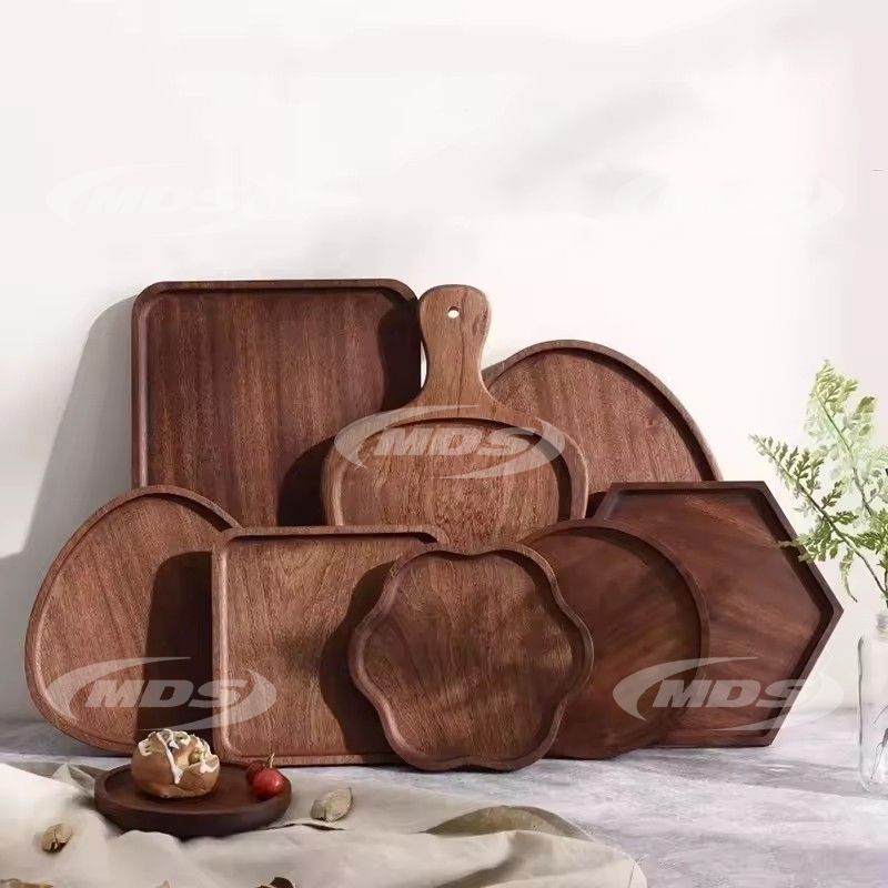 Nordic wood utensils tableware ebony wood tray cake snack plate irregular wood service tray