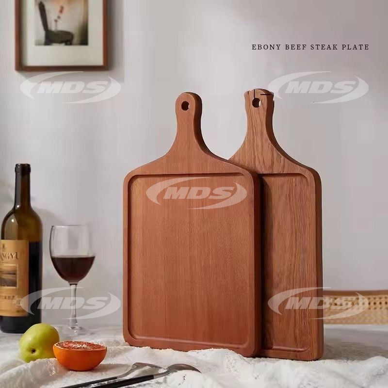 Solid wooden serving trays with handle custom western restaurant rectangular steak wooden plates