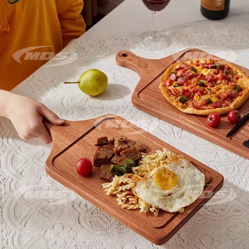 Solid wooden serving trays with handle custom western restaurant rectangular steak wooden plates